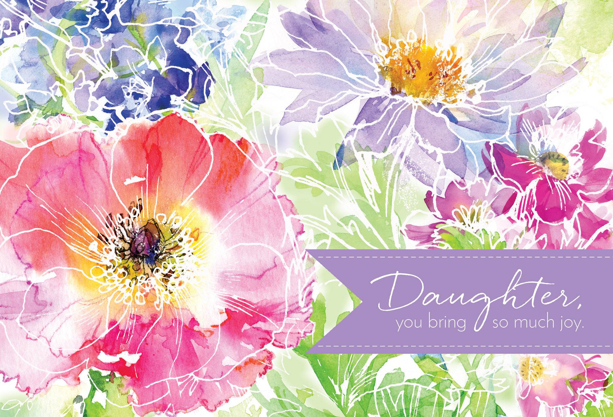 Watercolor garden birthday card for daughter by Pictura featuring vibrant floral artwork and cheerful design for special occasions.